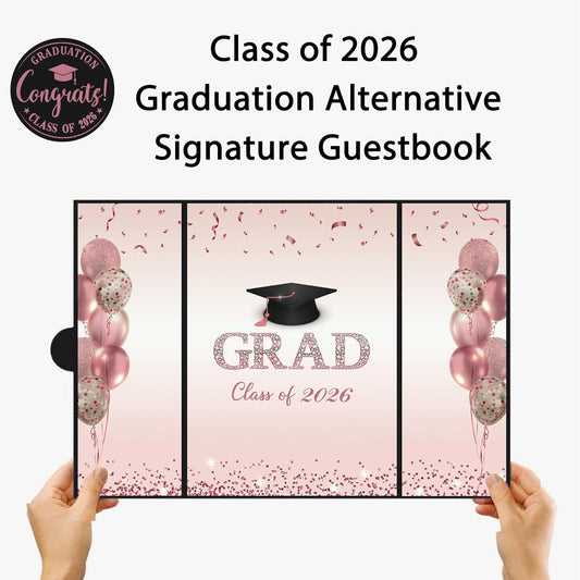 DARUNAXY Rose Gold Graduation Party Decorations, Class of 2026 Congratulations Graduates Alternative Signature Guest Book for Girls Women Happy Graduation Gifts Congrats Grad Party Signing Card Board
