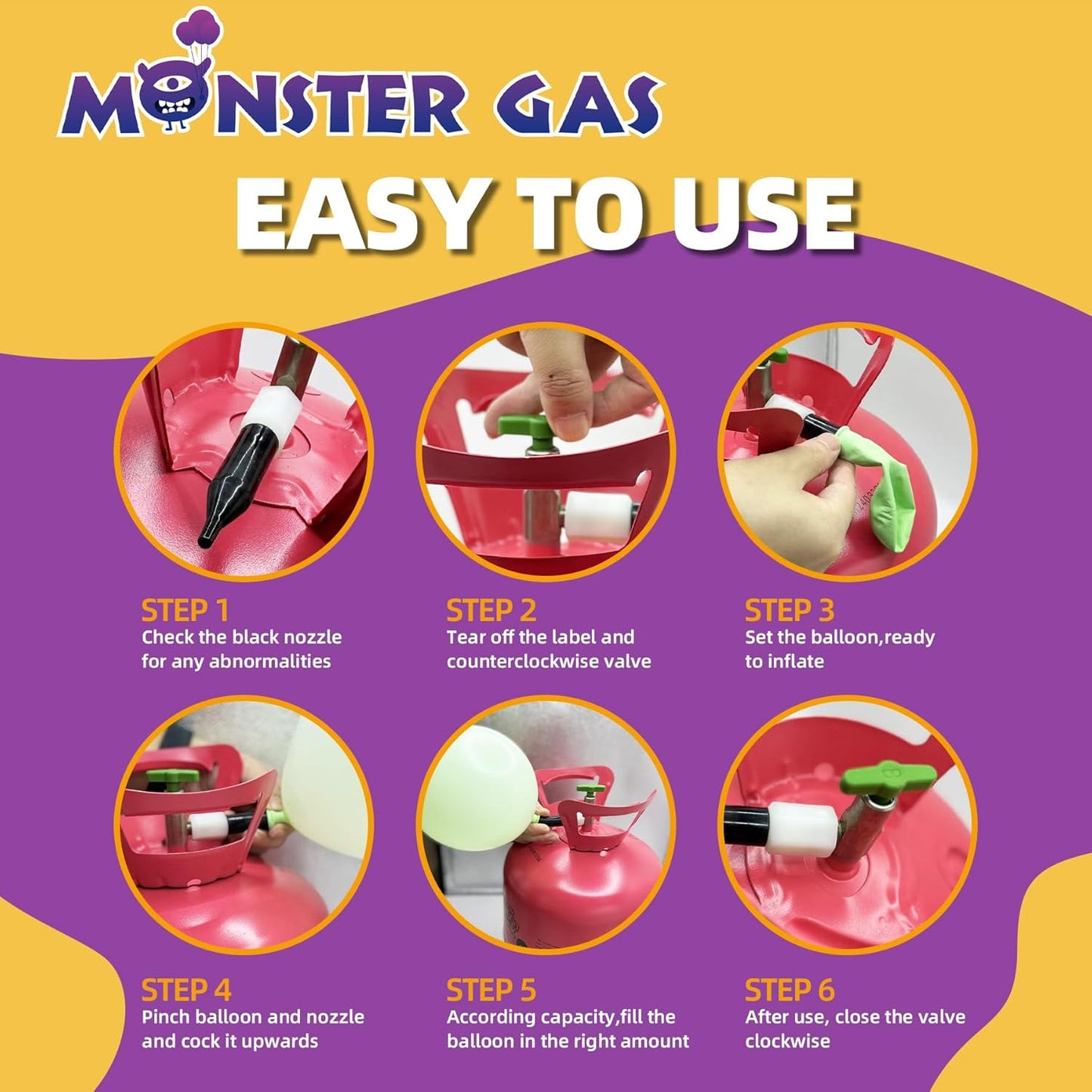 Monster Gas 22L Helium Tank For Balloons At Home, Balloon Helium Tank Up To 100 Latex Balloons, Small Helium Tanks