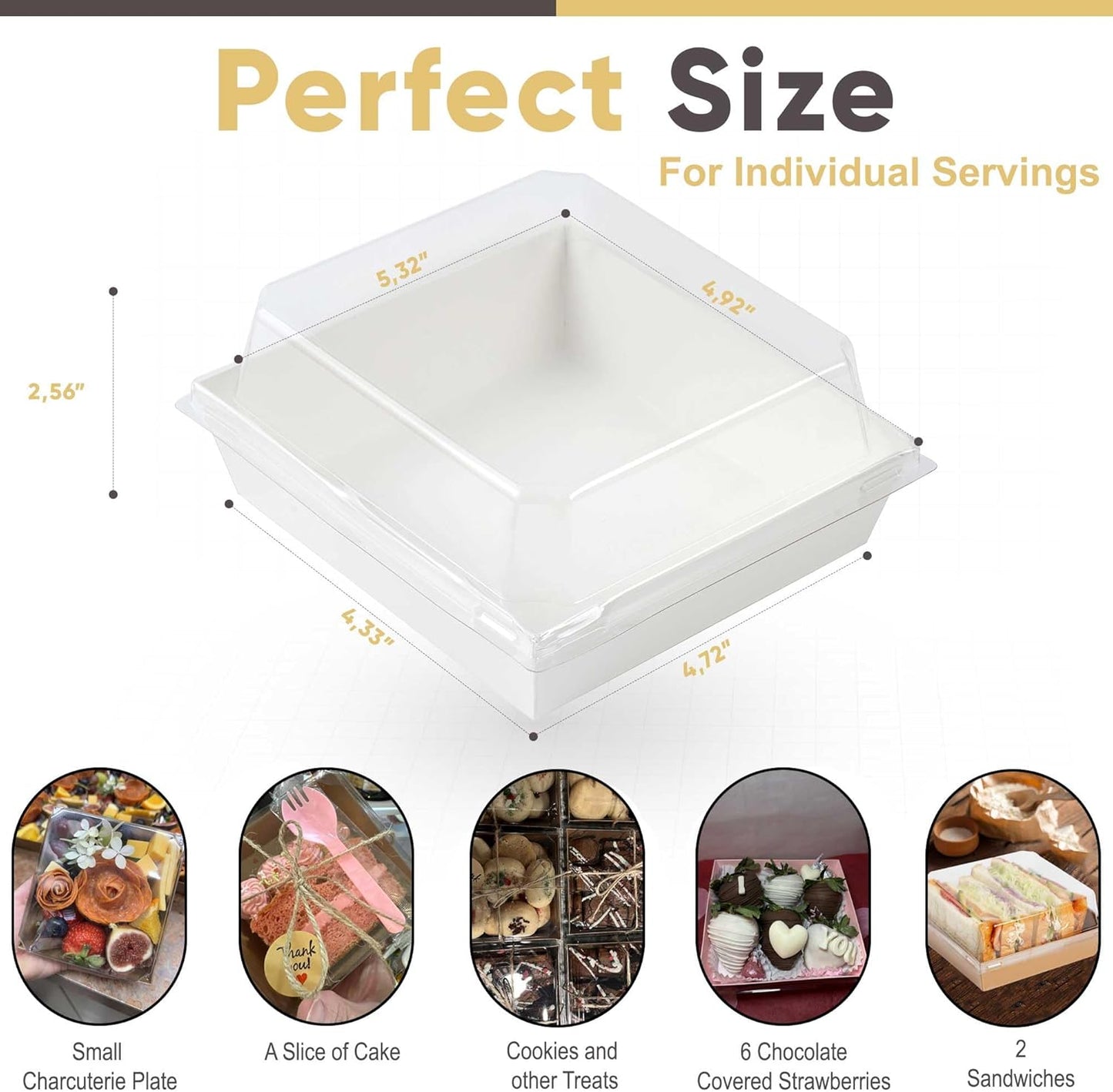Leafiew 50 Pack Small Charcuterie Boxes with Clear Lids - To Go Paper Mini Charcuterie Box, Disposable Food Containers, 5Inch Dessert Boxes - Sandwich, Cookie, Sushi, Cake Slice, Strawberries (Brown)