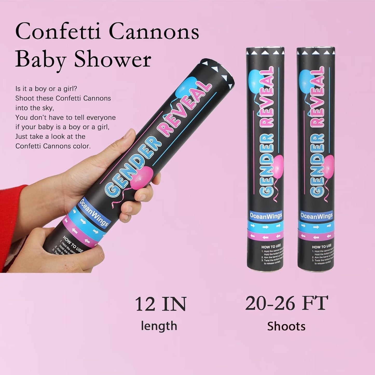 Gender Reveal Pink Confetti Cannon,Biodegradable Party Poppers for Girl, Baby Gender Reveal Decoration Ideas Party Favors 2 Pack