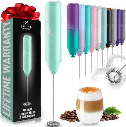 Zulay Kitchen Powerful Milk Frother AA Batteries Included – Ultra Fast Handheld Drink Mixer with Stainless Steel Whisk Stirrer for Coffee, Protein, Matcha & More, Frother Wand Electric Frothmate Black - Colors E