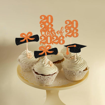36 PCS 2026 Graduation Theme Cupcake Toppers Glitter Class of 2026 Grad Cap Diploma Cupcake Picks 2026 Graduation Theme Party Cake Decorations Supplies Deep Blue