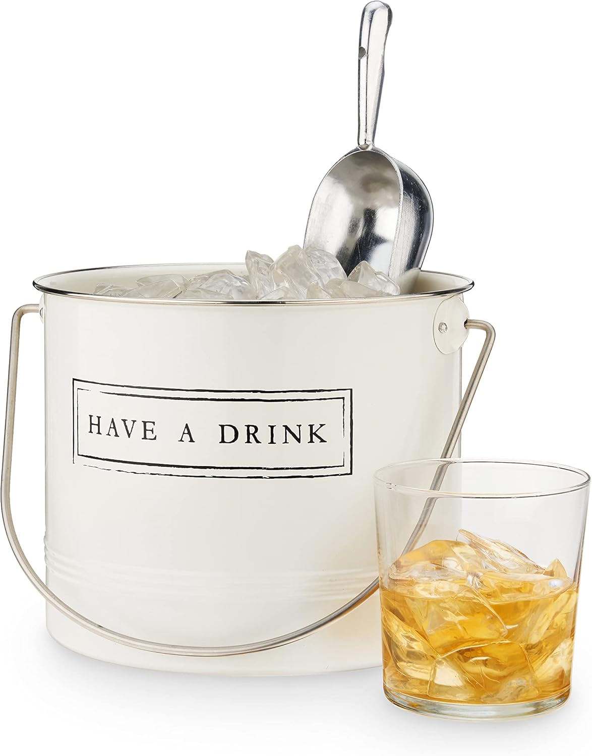 Twine Farmhouse Ice Bucket with Scoop - Beverage Tub Wrapped with Rope for Parties - Galvanized Metal Bucket Cooler & Drink Tub Holds 1 Gallon