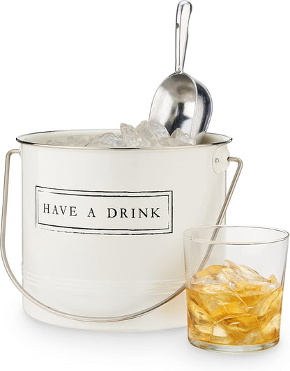 Twine Farmhouse Ice Bucket with Scoop - Beverage Tub Wrapped with Rope for Parties - Galvanized Metal Bucket Cooler & Drink Tub Holds 1 Gallon
