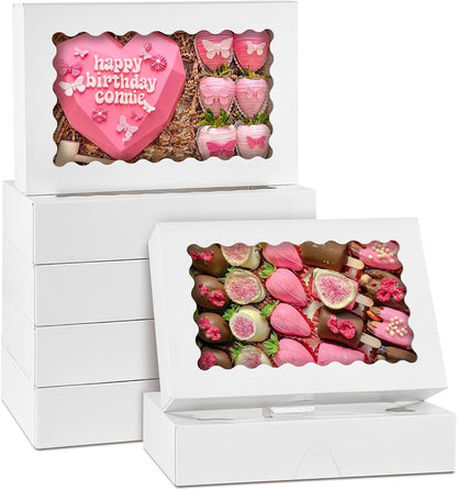ZORRITA 30 Pack Auto Pop-up Cookie Boxes with Window, 12" x 8" x 2.5" White Bakery Boxes Treat Boxes for Chocolate Covered Strawberries, Breakable Heart, Sugar Cookies, Cake Pops, Donuts, Pastries