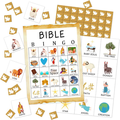 Bible Bingo Game - 24 Player Christian Church Bingo Cards for Women, Men & Family Parties - JK0103
