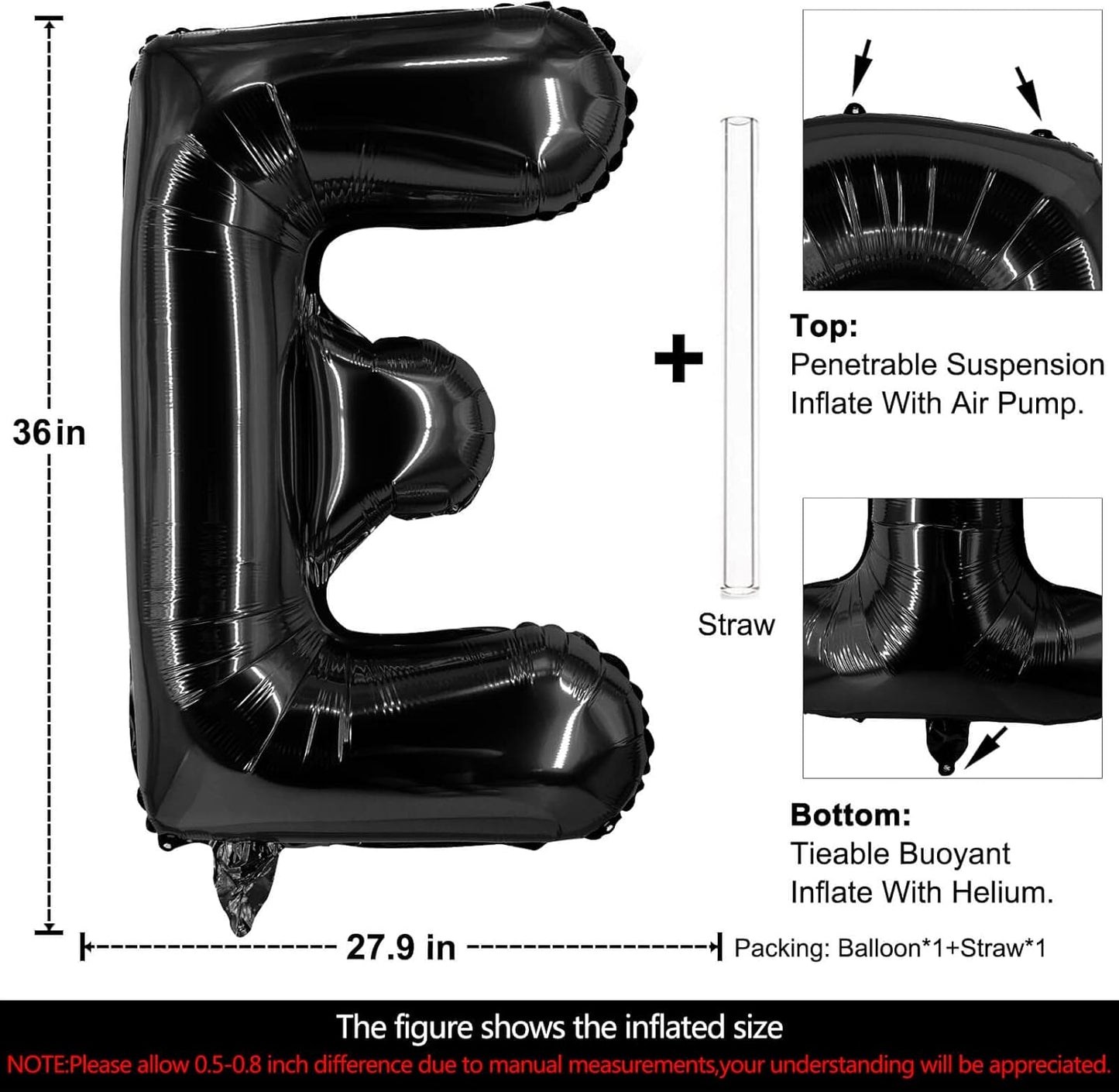 Lovoir 40 Inch Large Black Letter A Balloons Big Size Jumbo Mylar Foil Helium Balloon for Birthday Party Celebration Decorations Alphabet Black A