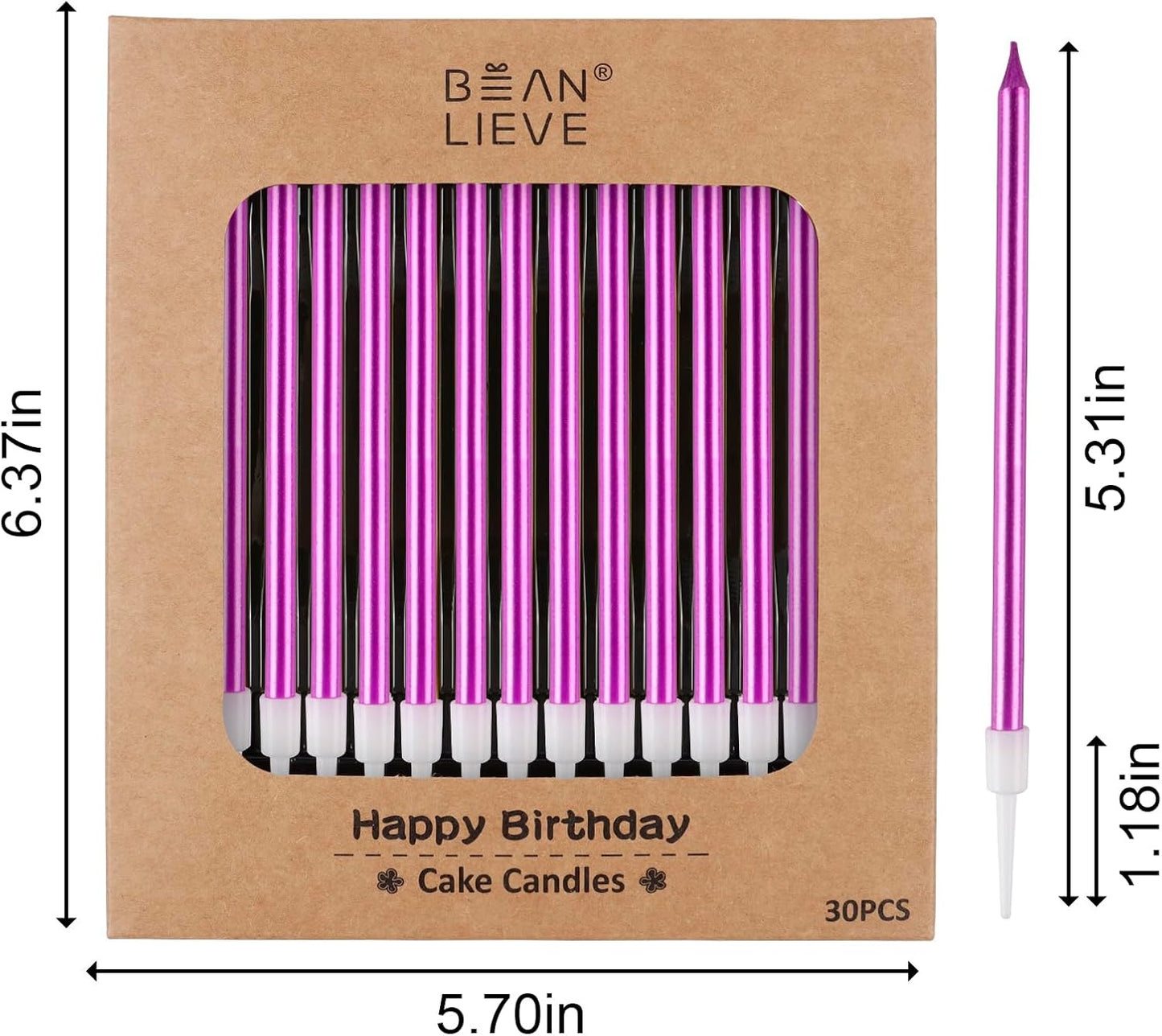 BEAN LIEVE 30-Count Champagne Gold Long Thin Metallic Birthday Candles, Cake Candles, Birthday Parties, Wedding Decorations, Party Candles, Cake Decorations