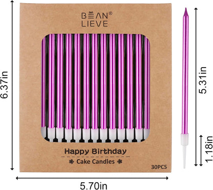 BEAN LIEVE 30-Count Champagne Gold Long Thin Metallic Birthday Candles, Cake Candles, Birthday Parties, Wedding Decorations, Party Candles, Cake Decorations