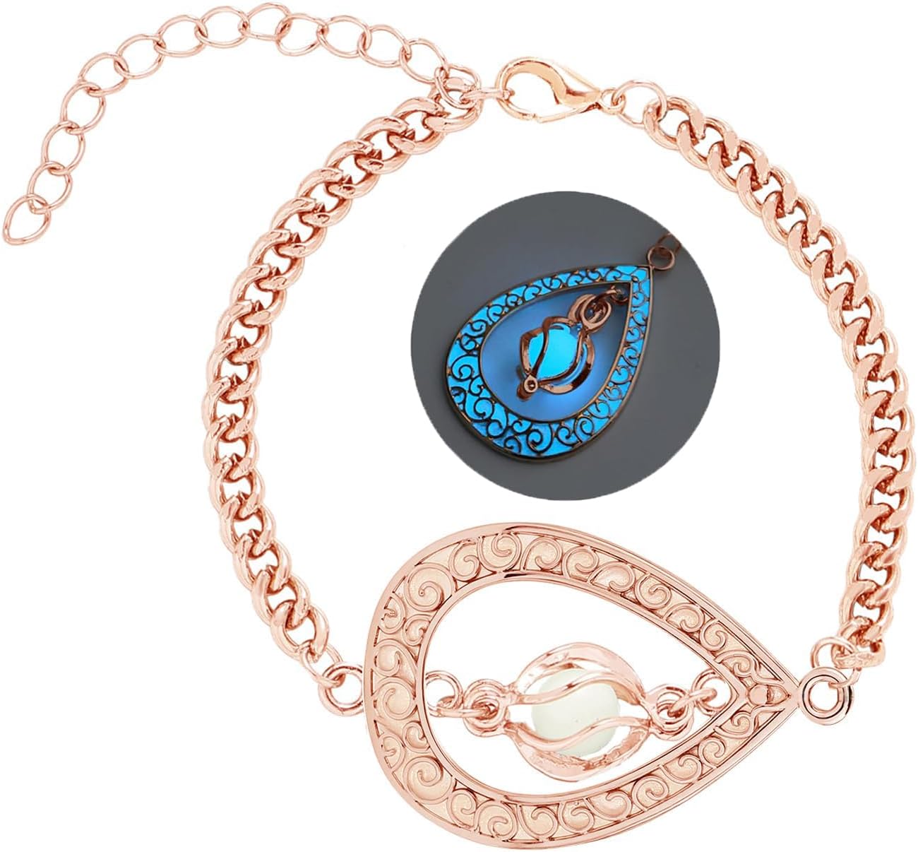 EEQQBZ Glow in The Dark Silver Teardrop shape bracelets,Fantasy Glowing Jewelry bracelets