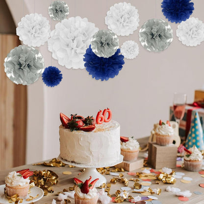 Tissue Paper Pom Poms, Pink Tissue Paper Flowers, Hanging Flower Balls for Weddings Fiesta Parties Birthday Baby Showers Classroom Bridal Shower Decoration (18Piece Set-6/10/12/14Inch)