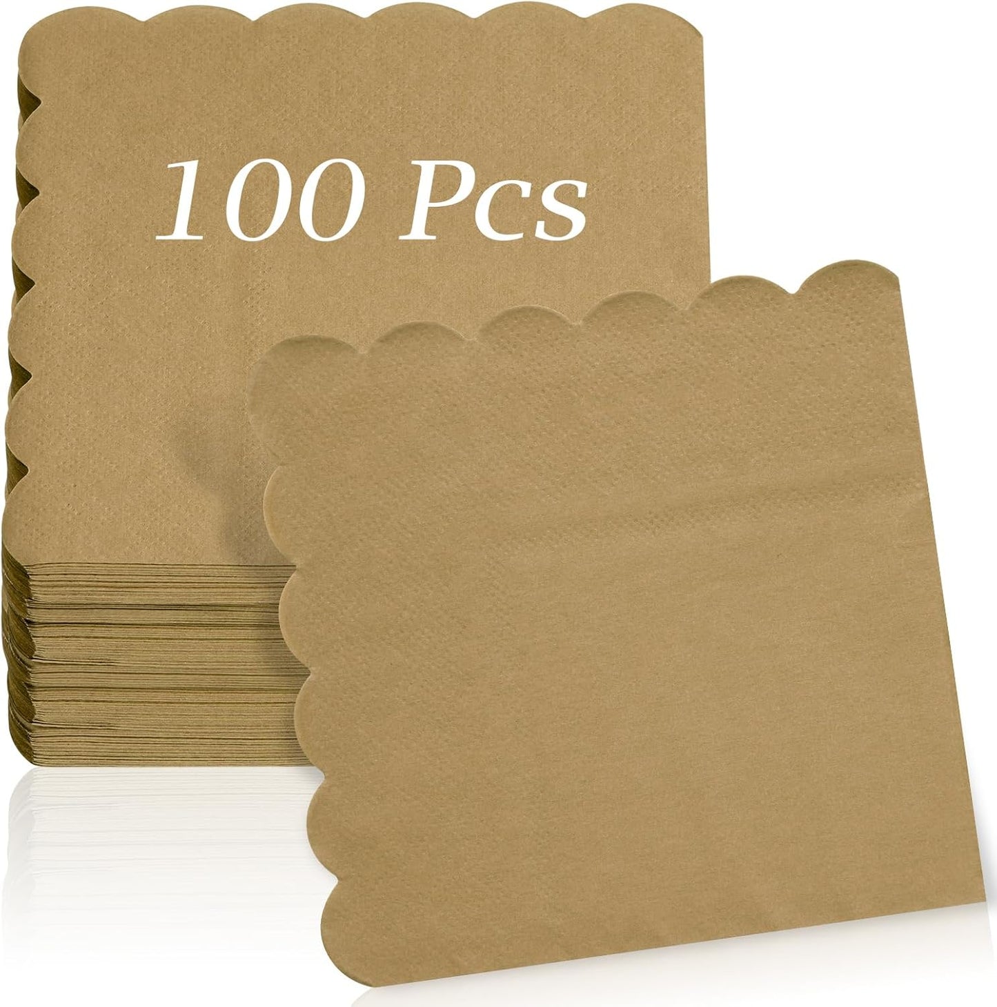 100 Pcs Cocktail Napkins, 2-Ply 5 x 5 Inches Disposable Scalloped Napkins, Thick Premium Dessert Napkins for Party, Wedding, Dinner, Birthday, Anniversary, Festival (Sage Green)