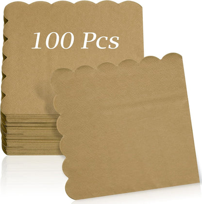 100 Pcs Cocktail Napkins, 2-Ply 5 x 5 Inches Disposable Scalloped Napkins, Thick Premium Dessert Napkins for Party, Wedding, Dinner, Birthday, Anniversary, Festival (Sage Green)