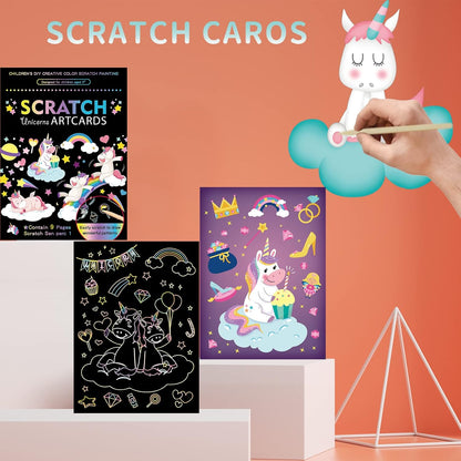 OPUHOHR 3 Set Magic Scratch Paper Art, Colorful Magic Drawing Art Book with 3 Scratch Pen for Birthday Halloween Christmas Party Games Projects Kits (Mermaid/Princess)