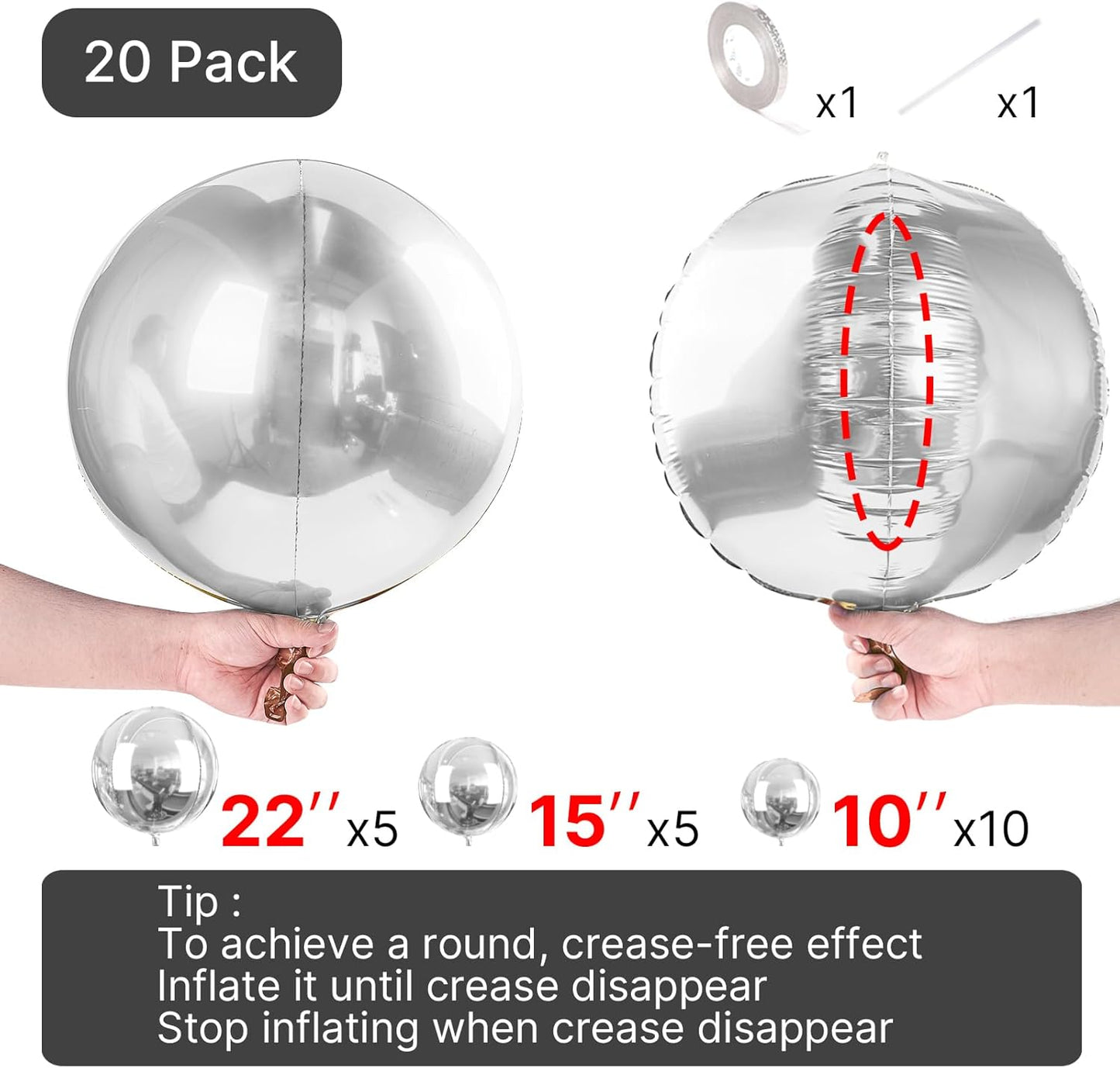 PartyWoo Metallic Gold Foil Balloons 20pcs Different Sizes Pack of 22 15 10 Inch Large Round Foil 4D Inflatable Mirror Ball Mylar Balloons for Graduation Birthday Baby Shower Party Decorations