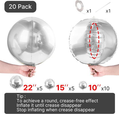 PartyWoo Metallic Gold Foil Balloons 20pcs Different Sizes Pack of 22 15 10 Inch Large Round Foil 4D Inflatable Mirror Ball Mylar Balloons for Graduation Birthday Baby Shower Party Decorations