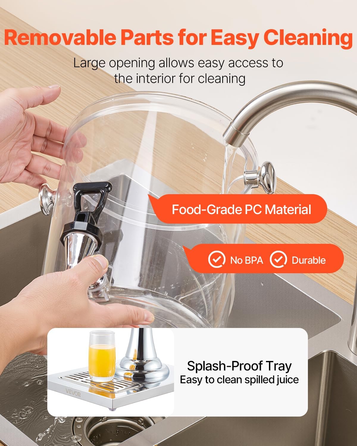VEVOR Beverage Dispenser, 2.1 Gallon x 2 Drink Dispenser for Parties, Stainless Steel + Plastic Juice Dispensers with Spigot Ice Chamber Tray, Iced Tea Lemonade Dispensers, for Restaurants, Hotels