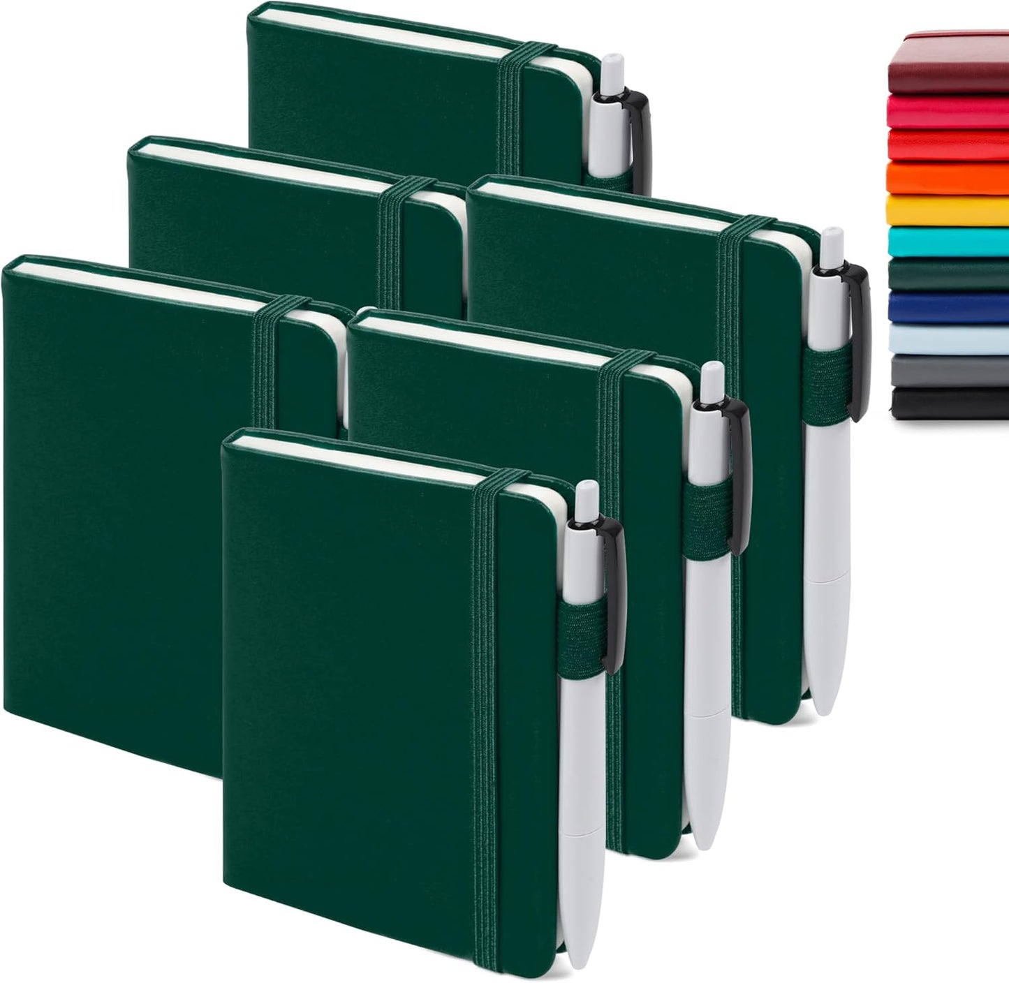 feela 6 Pack Pocket Small Notebooks Bulk, Mini Cute Memo Notepads Hardcover College Ruled Lined Journals with Pen Holder for Women Girls Office School, with 6 Black Pens, 3.5”x 5.5”, A6, Rose Pink