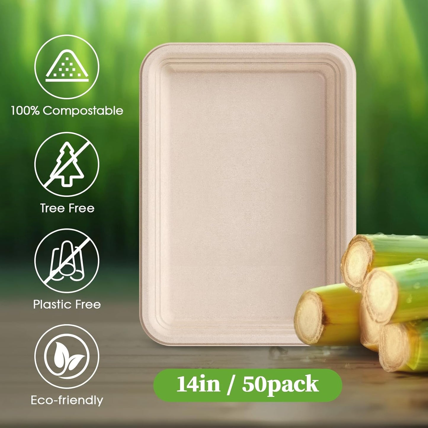 ECOLipak 100 Pack 14 Inch Disposable Food Crawfish Trays, Compostable Large Paper Plates, Disposable Thanksgiving Trays for Serving Food, Turkey, BBQ, Seafood Boil Party Supplies(White)