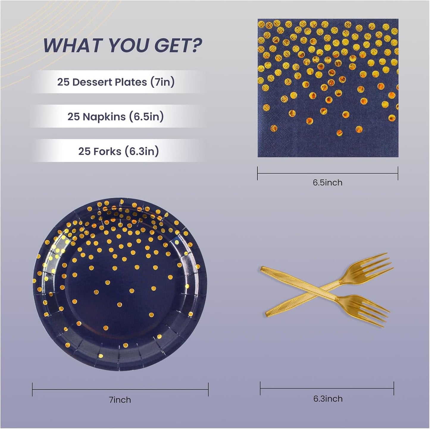 75PCS Paper Plates and Napkins Set - White and Gold Dot Disposable Party Dinnerware Includes Paper Plates, Napkins, Forks Decorations for 2026 New Year, Birthday, Wedding and Holiday, Serves 25