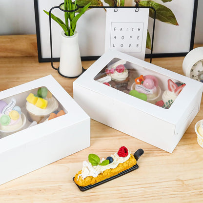 NPLUX 15 Pack Cupcake Boxes with Inserts 6 Holders, White Standard Bakery Boxes with Window Food Grade Cupcake Containers 6 Count for Muffins