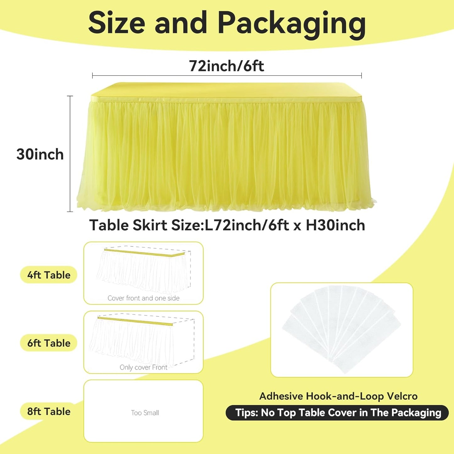 72inch Champagne Gold Tulle Table Skirts for Rectangle Round Tables, Gold Grim Ruffle Tulle Tutu Cloth Table Skirt 6ft for Wedding Birthday Party Cake Dessert Decor(No Top Cover)