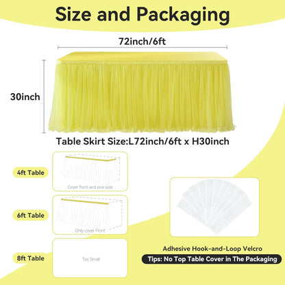 72inch Champagne Gold Tulle Table Skirts for Rectangle Round Tables, Gold Grim Ruffle Tulle Tutu Cloth Table Skirt 6ft for Wedding Birthday Party Cake Dessert Decor(No Top Cover)