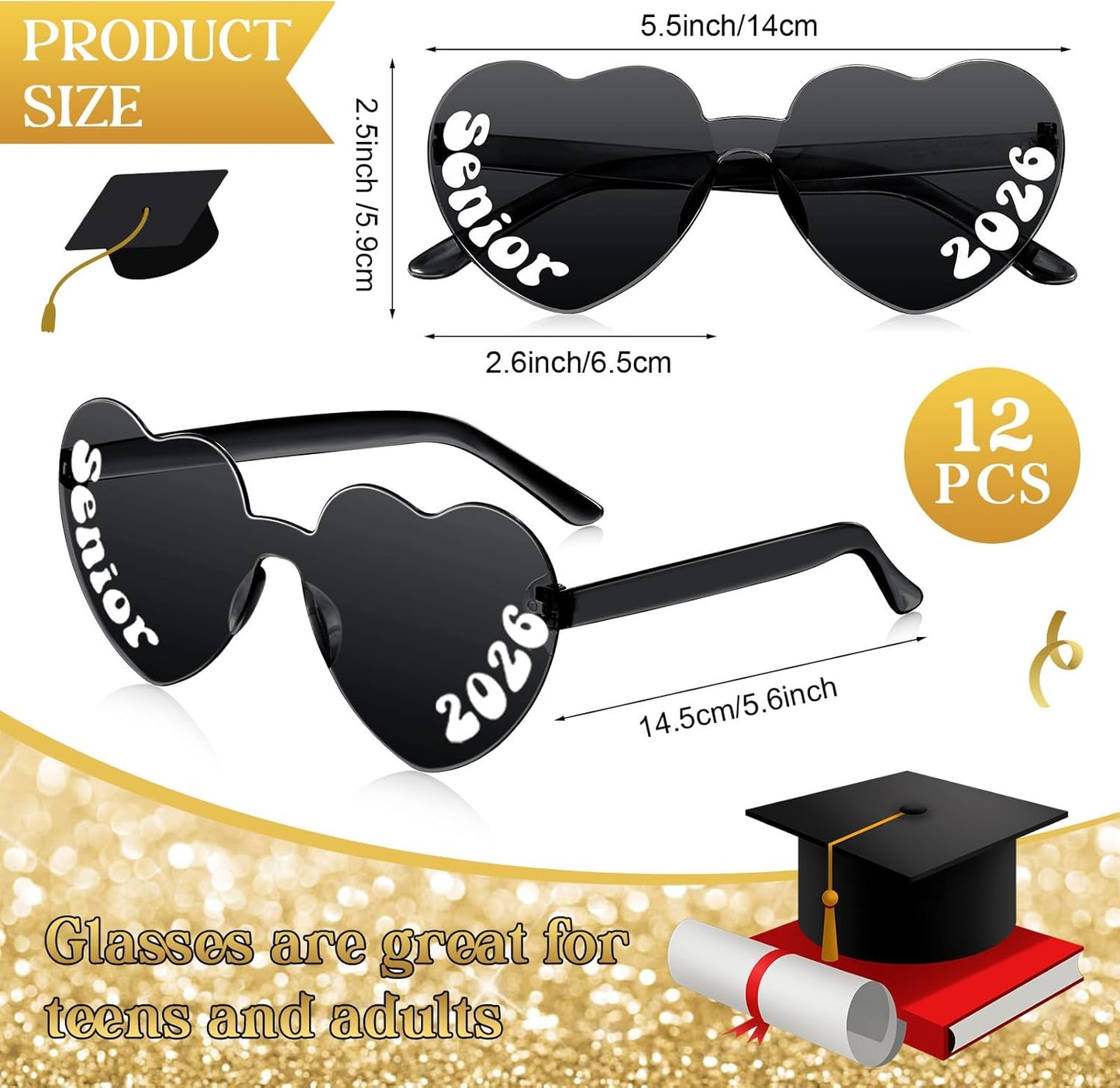 Xuhal 2026 Graduation Glasses Heart Shaped Plastic Eyeglasses Graduation Party Favor Photo Props