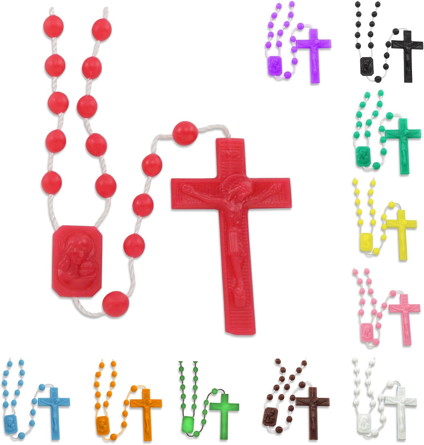 RosaryMart Catholic Rosary Beads for Prayer – Glow in the dark Plastic Rosary Necklace with Crucifix, Durable Nylon Cord, Made in Italy, Devotional Prayer Beads for Women and Men – Pack of 25
