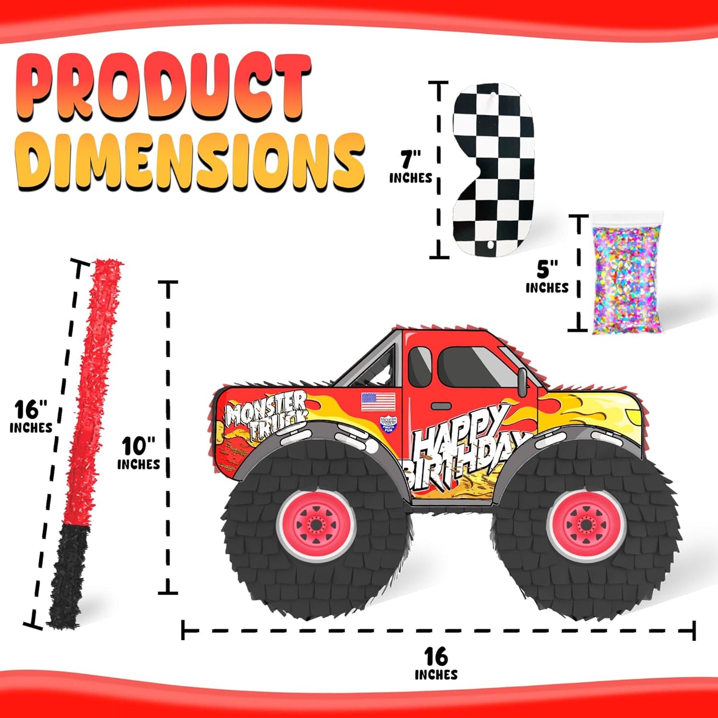 Jergrim Blue Monster Truck Piñata, Small 4 Piece Set, perfect for Kids Birthday Parties, Race Car Party Supplies fits piñata candy and party favors (17”X11”) Durable!