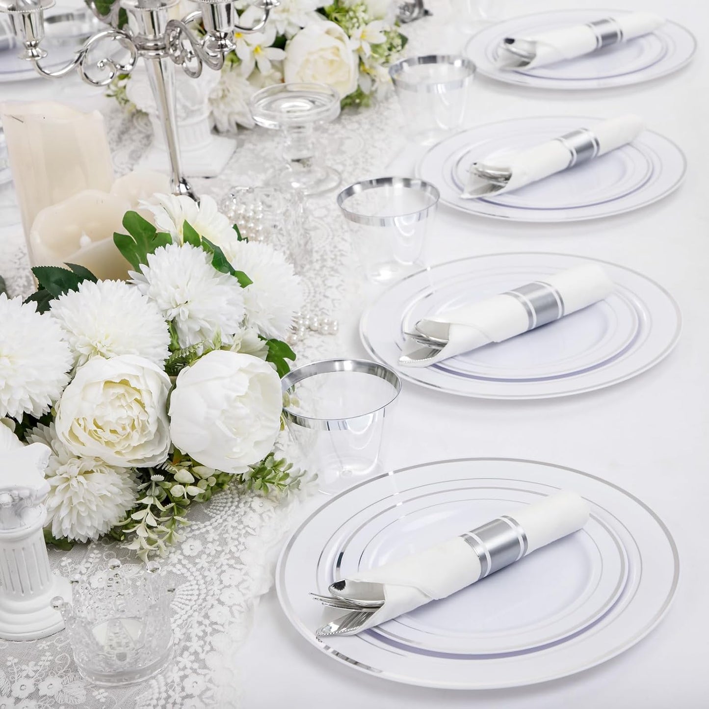 WELLIFE 350-Piece Gold Disposable Plates and Cutlery Set - Premium 10.25" Dinner Plates, 7.5" Dessert Plates, 9oz Cups & Cutlery for Weddings, Catering Events - 50 Guest Service - Elegant & Sturdy