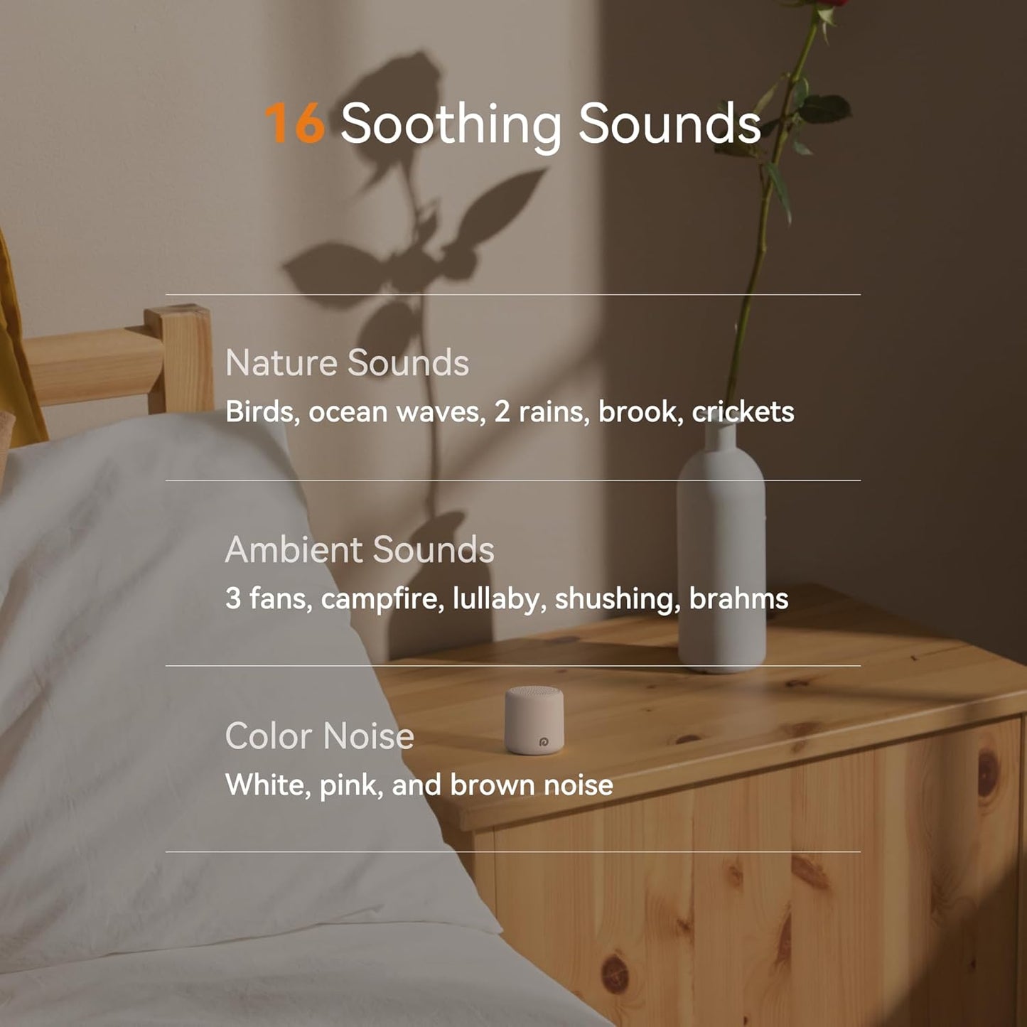 Dreamegg Portable Travel White Noise Machine for Sleep, Features Powerful Battery, Egg-Sized, 16 Nature Sounds, Timer, for Baby Adults Office Privacy Home Gift, Cream