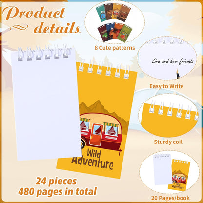 Teling 24 Pieces Camping Party Favors Camper Adventure Mini Notepads Spiral Pocket Memo Notepads Wild Adventure Camping Small Notebooks for Kids Party Favors Teacher Classroom Rewards Supplies