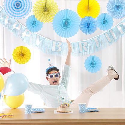 LRCXL 12PCS Party Hanging Paper Fans Set, Fiesta Round Pattern Paper Garlands Decoration Party Supplies for New Year Baby Shower Birthday Wedding Graduation Events Accessories(Yellow)
