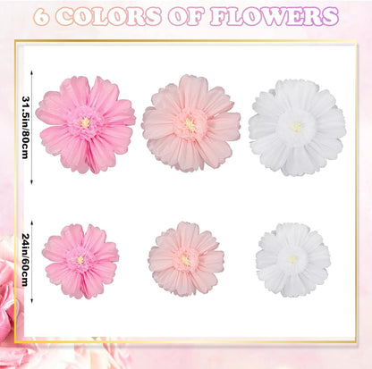 Giegxin 20 Pcs 31.5'', 23.6'', 11.8'', 9.8'' Pink Giant Paper Flower Boho Large Tissue Flower for Wall Pink Pom Pom Floral Decoration for Wall Wedding Bridal Shower Classroom Tea Party Birthday Decor