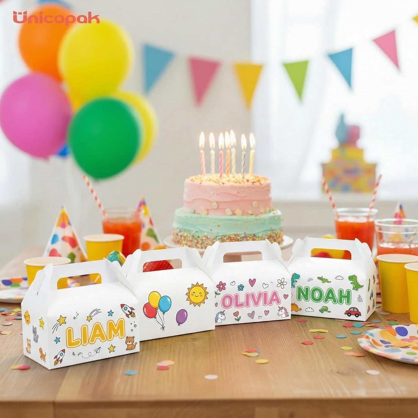 UnicoPak 30 Pack Party Favor Boxes Treat Boxes, White Gable Gift Boxes for Party Favors Goodies Cookies Treats Candies Meals Lunch, 6.5x3.5x3.5 Inches