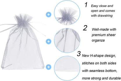 Wudygirl 100pcs 5X7 Inches White Organza Bags Christmas Drawstring Pouches Party Wedding Favor Bags Goodie bags(White 5x7)