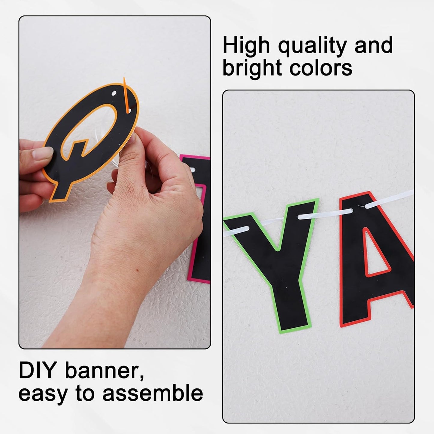 BEISHIDA 116 PCS A-Z DIY Letter Banner Kit Make Your Own Banner Including 111 Letters and Numbers 3 Rope and 2 Threading Device,Customized for Birthday Graduation Wedding Decor Black