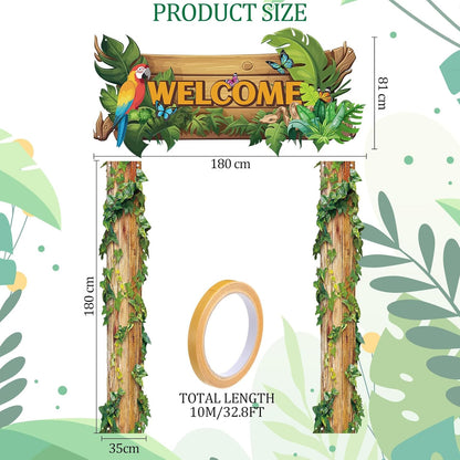 Peryiter 3 Pcs Camping Themed Party Decorations Banner Welcome Porch Sign with 1 Double Sided Tape for Summer Camp Birthday Hawaii Baby Shower Themed Party Activity Decor door (Forest Style)