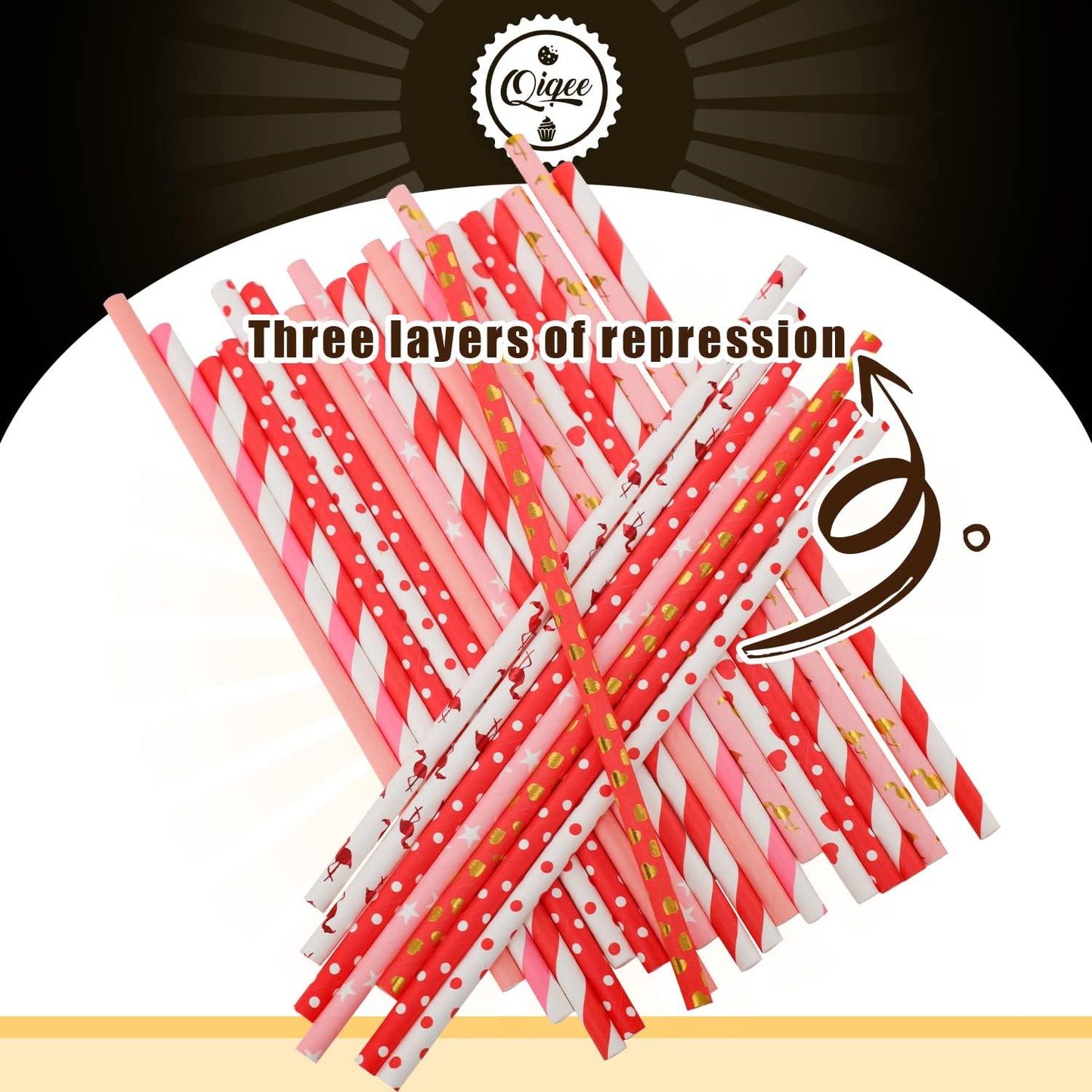 Pink Paper Straws 150pcs Disposable Straws Bulk (10 Pattern) qiqee