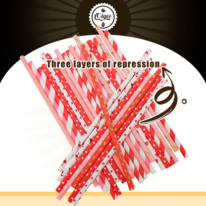 Pink Paper Straws 150pcs Disposable Straws Bulk (10 Pattern) qiqee