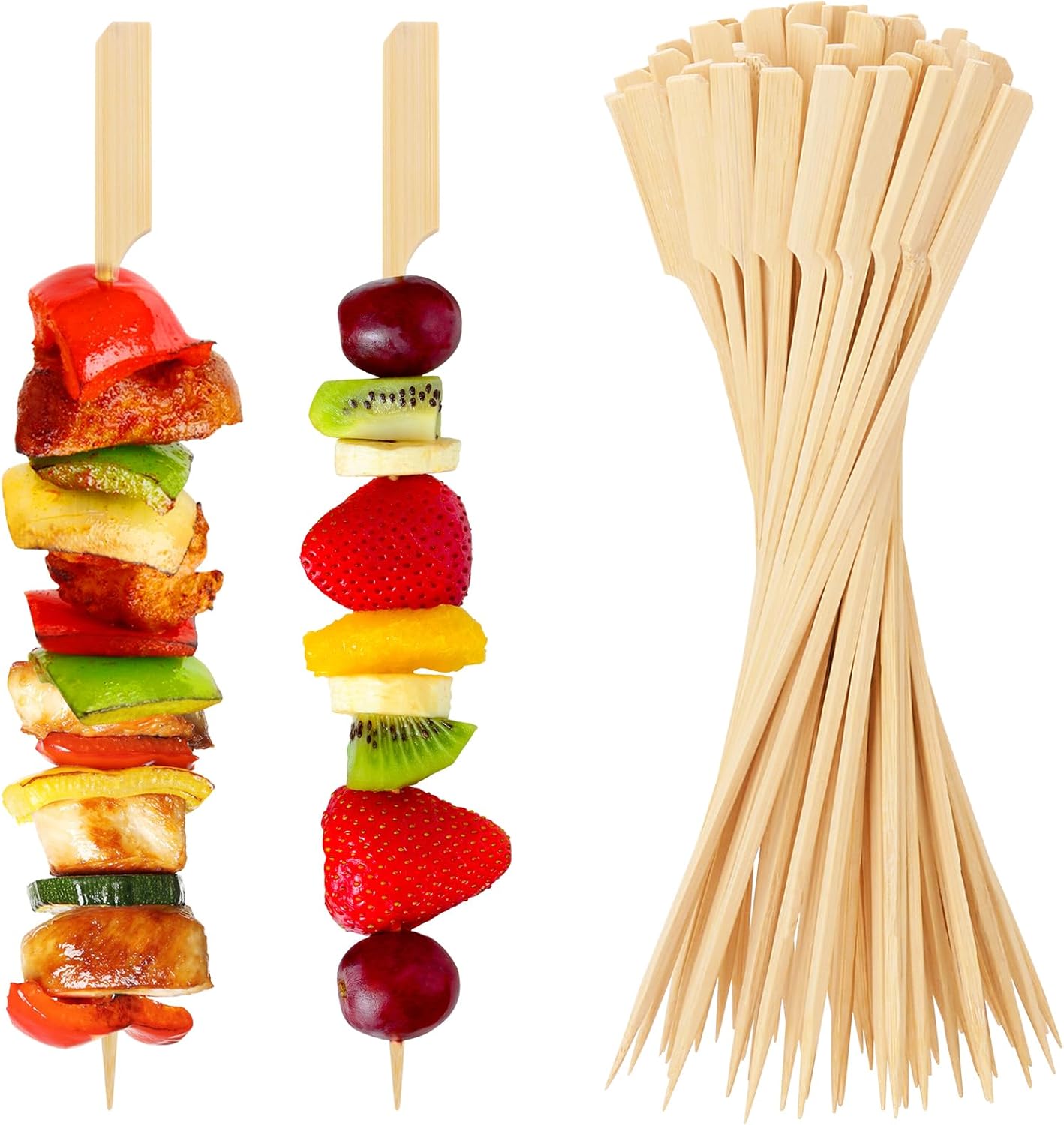 200PCS Bamboo Skewers for Appetizers, [6 Inch] Long Cocktail Picks Fancy Toothpicks for Appetizers, Flat Paddle Wooden Skewers Food Sticks for Party Drinks Fruit BBQ, Charcuterie Boards Accessories