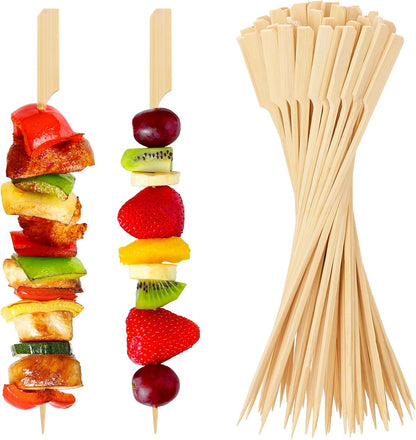 200PCS Bamboo Skewers for Appetizers, [6 Inch] Long Cocktail Picks Fancy Toothpicks for Appetizers, Flat Paddle Wooden Skewers Food Sticks for Party Drinks Fruit BBQ, Charcuterie Boards Accessories