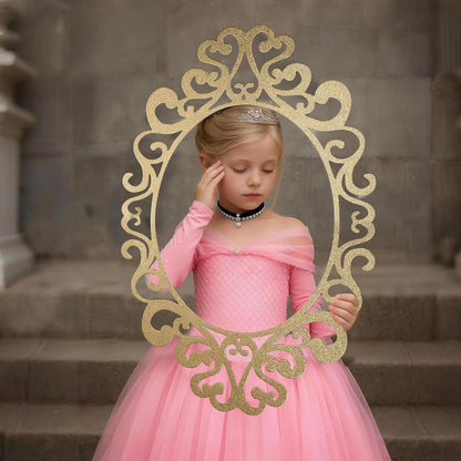 Aurelema Princess Mirror Photo Booth Props 15 x 23 Inches Princess Party Decorations Mirror Photo Props for Fairytale Birthday Baby Shower Party Supplies Photography Backdrop