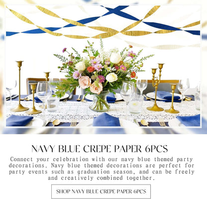 NICROLANDEE Navy Blue Party Decorations - 6 Rolls Navy Blue Gold Ivory Crepe Paper Streamers Tassels Paper for Graduation Party Bridal Shower Wedding Birthday Supplies