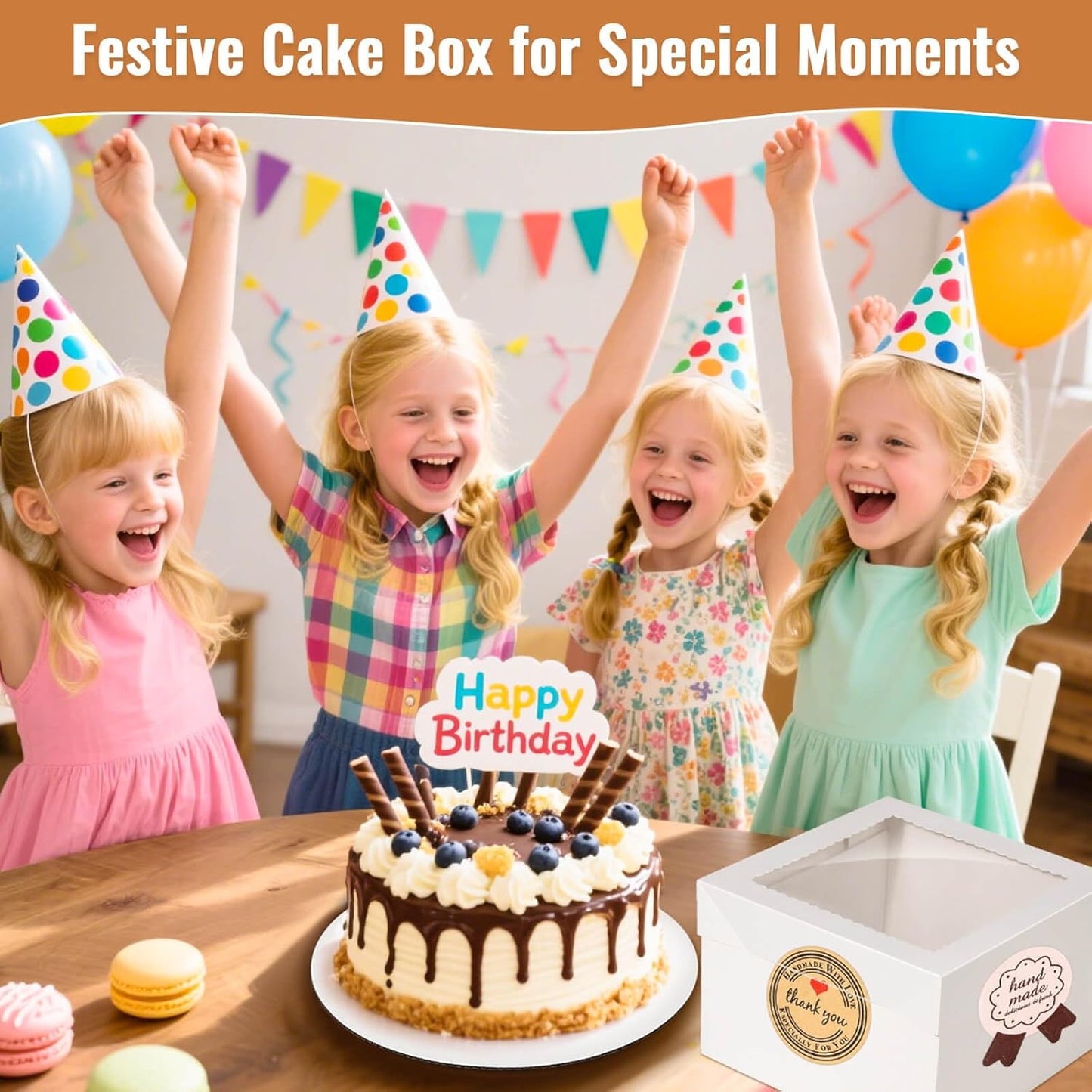 12 Pcs Cake Boxes 12 inch,12x12x8 Inches Cake Box with Window, 5 Pcs Tall 12x12 Cakes Boxes with 5 Pcs Cake Boards, Large Baking Boxes, White Square Cakes Containers for Multi-Layer Cakes
