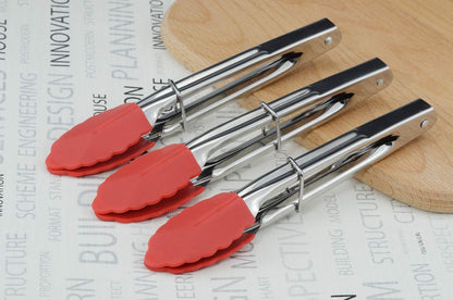 HINMAY Small Tongs with Silicone Tips 7-Inch Mini Serving Tongs, Set of 6 (Green Red Blue Purple Pink Orange)