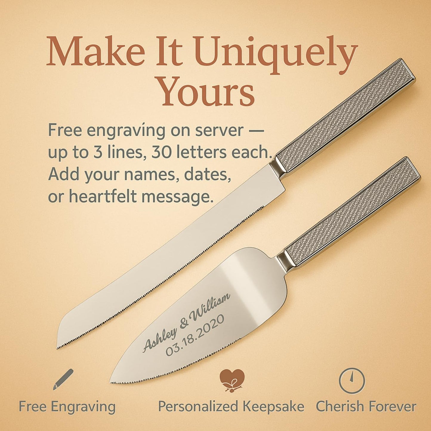 GIFTS INFINITY Personalized Wedding Cake Knife and Server Set with Engraving – Cake Cutting Utensil Set, Keepsake Gift for Wedding, Anniversary, Reception, Birthday & Other Occasions (CH-101WB)