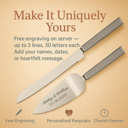 GIFTS INFINITY Personalized Wedding Cake Knife and Server Set with Engraving – Cake Cutting Utensil Set, Keepsake Gift for Wedding, Anniversary, Reception, Birthday & Other Occasions (CH-101WB)