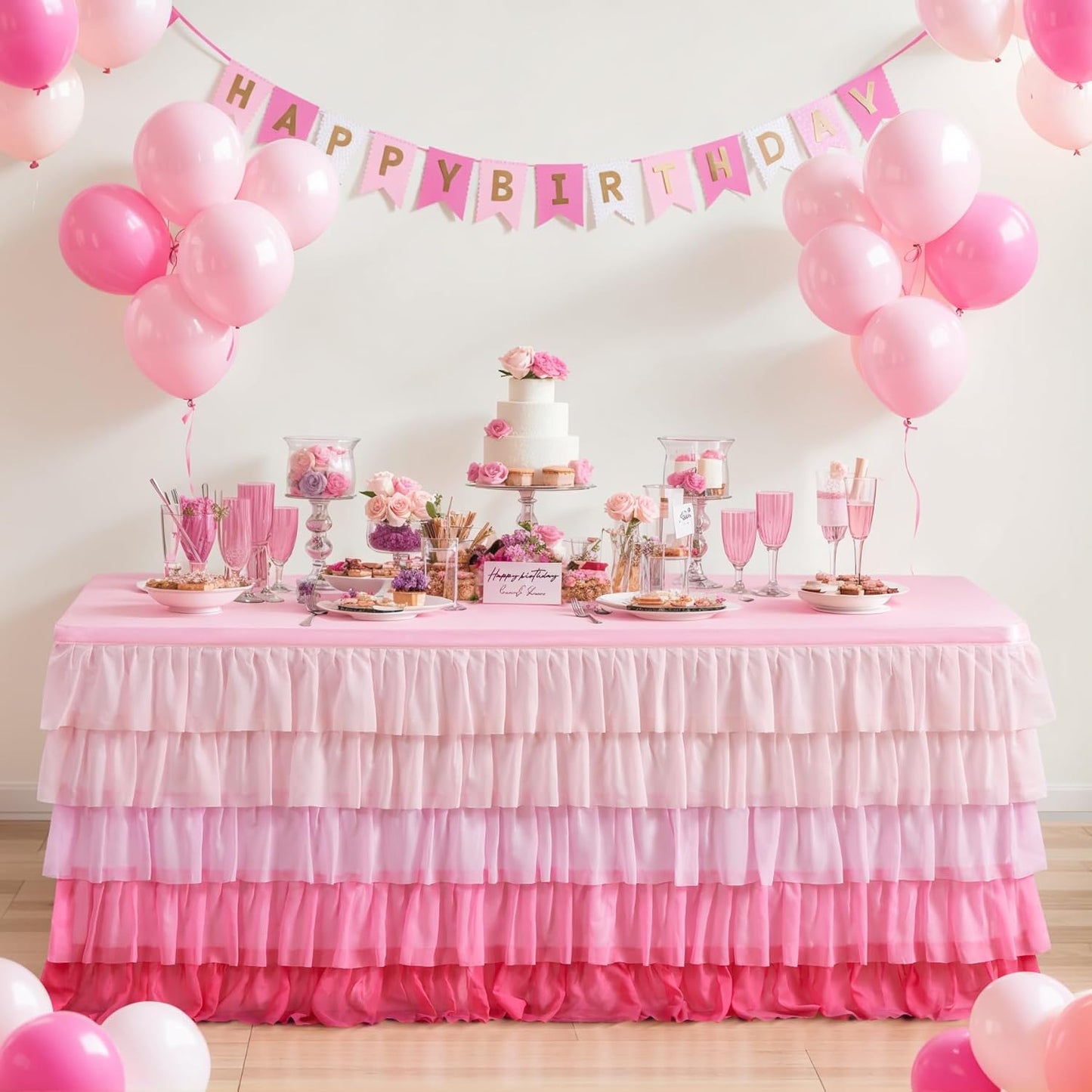Pastel Rainbow Table Skirt Ruffle Party Tablecloth for Rectangle Table 6ft Birthday Party Baby Shower